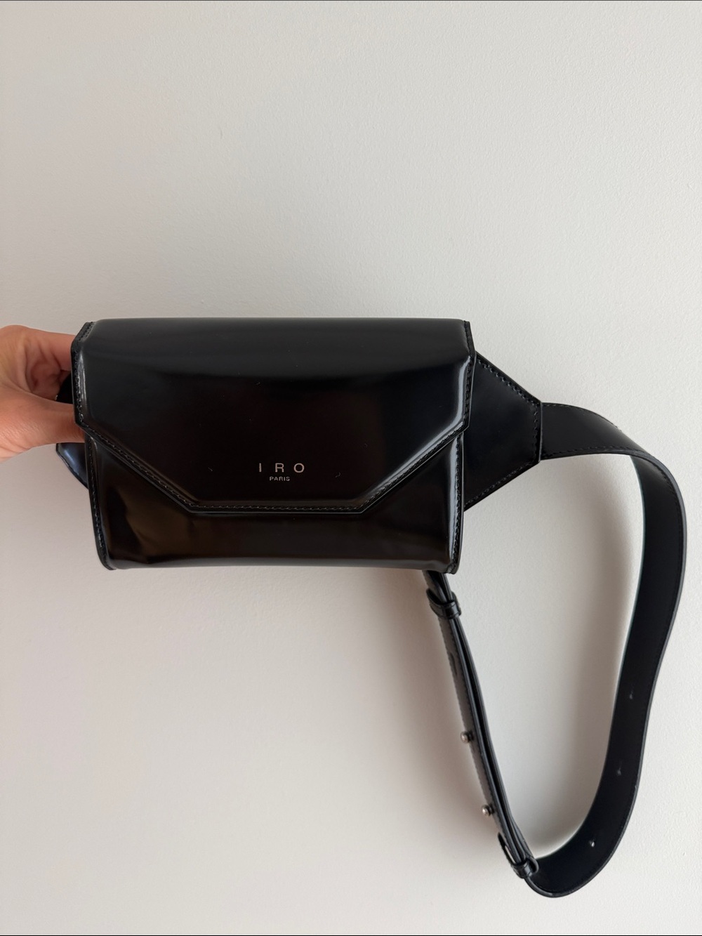 IRO Black Patent Leather Crossbody Belt Bag